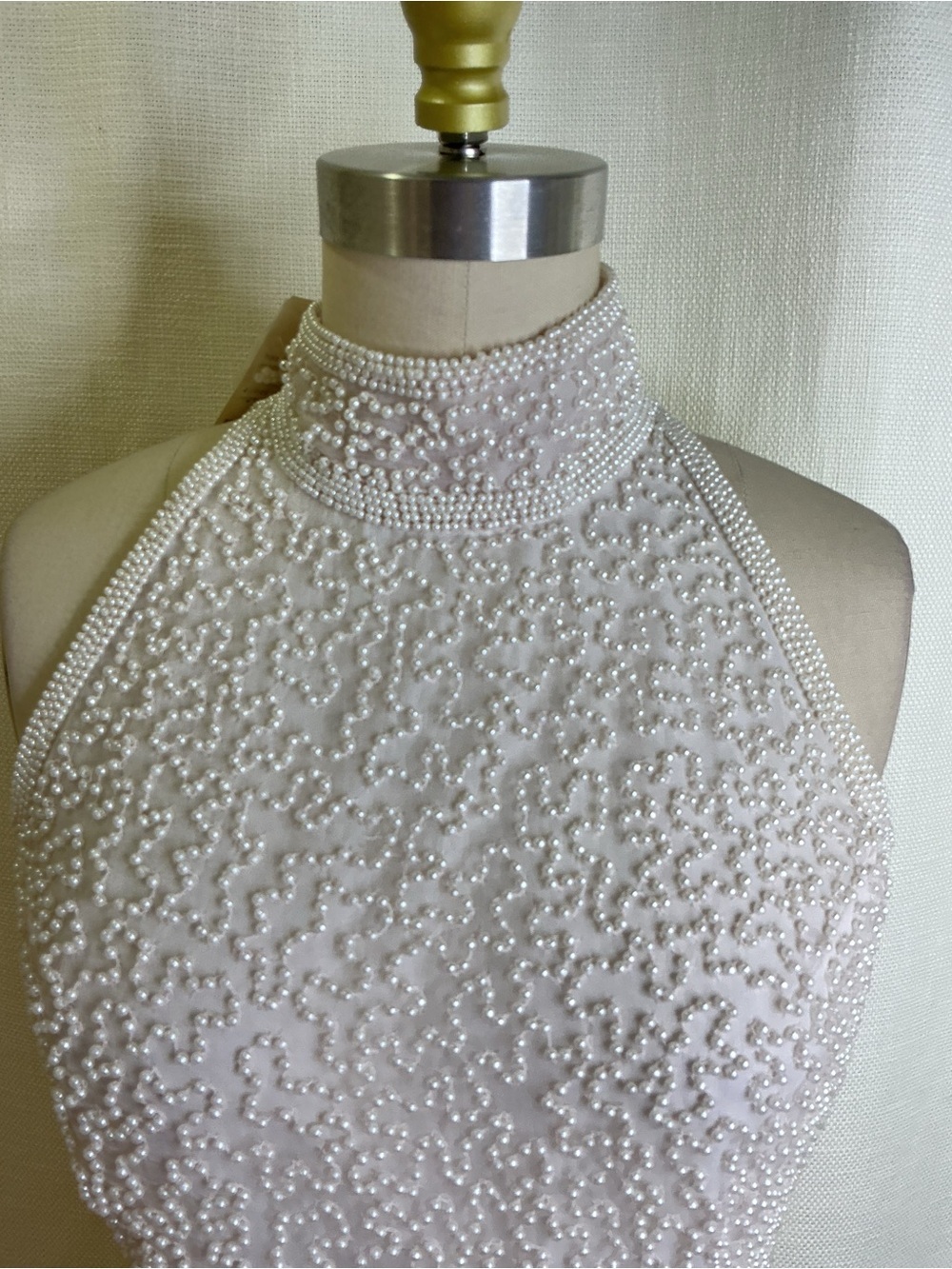 NWT Laurence Kazar Beaded Silk Halter Top PS Ivory Pearl Formal Bridal Luxe - Picture 4 of 9